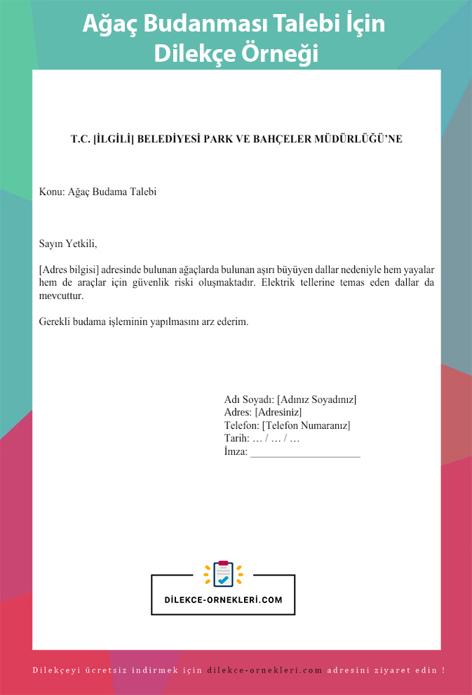 Ağaç Budanması için Talep Dilekçesi Örneği