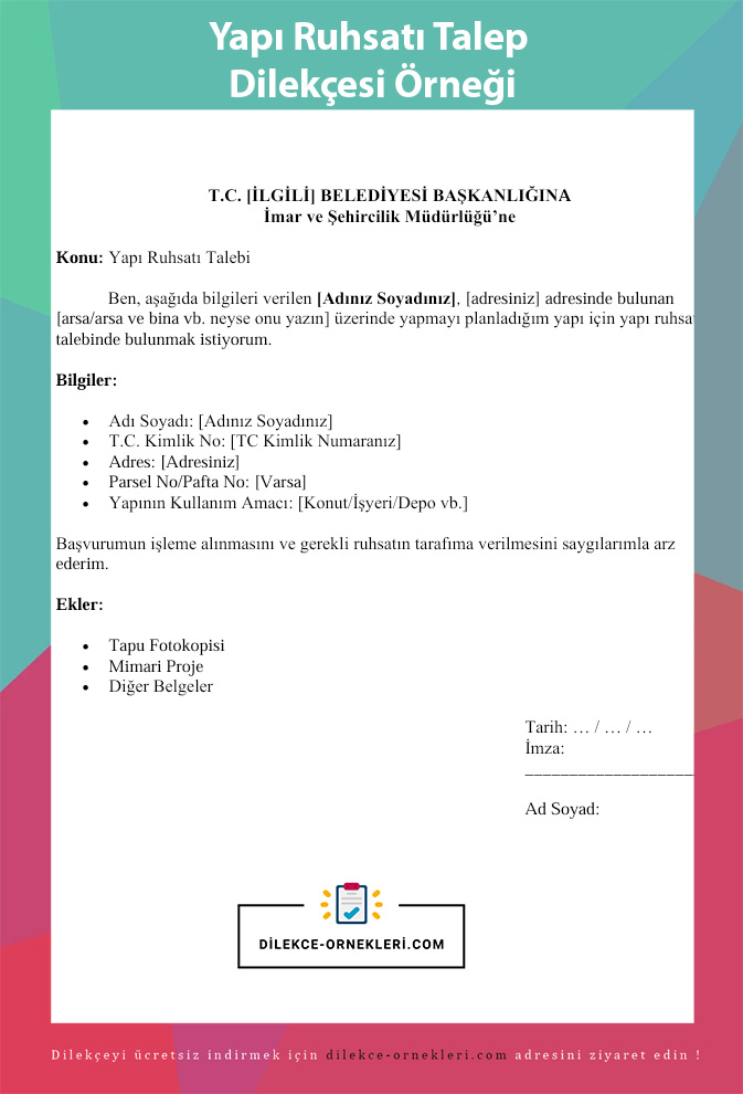 Yapı Ruhsatı Talebi Dilekçesi Örneği