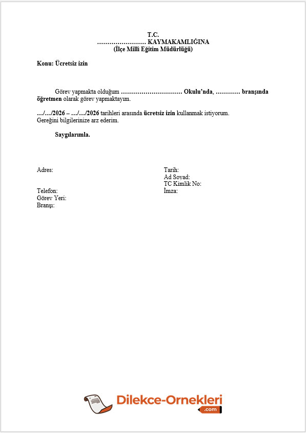 öğretmen ücretsiz izin dilekçesi örneği